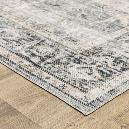 5' X 7' Charcoal Grey Salmon And Ivory Oriental Printed Stain Resistant Non Skid Area Rug