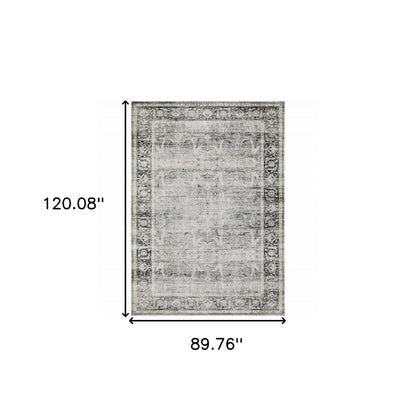 7' X 10' Gray and Ivory Oriental Non Skid Area Rug