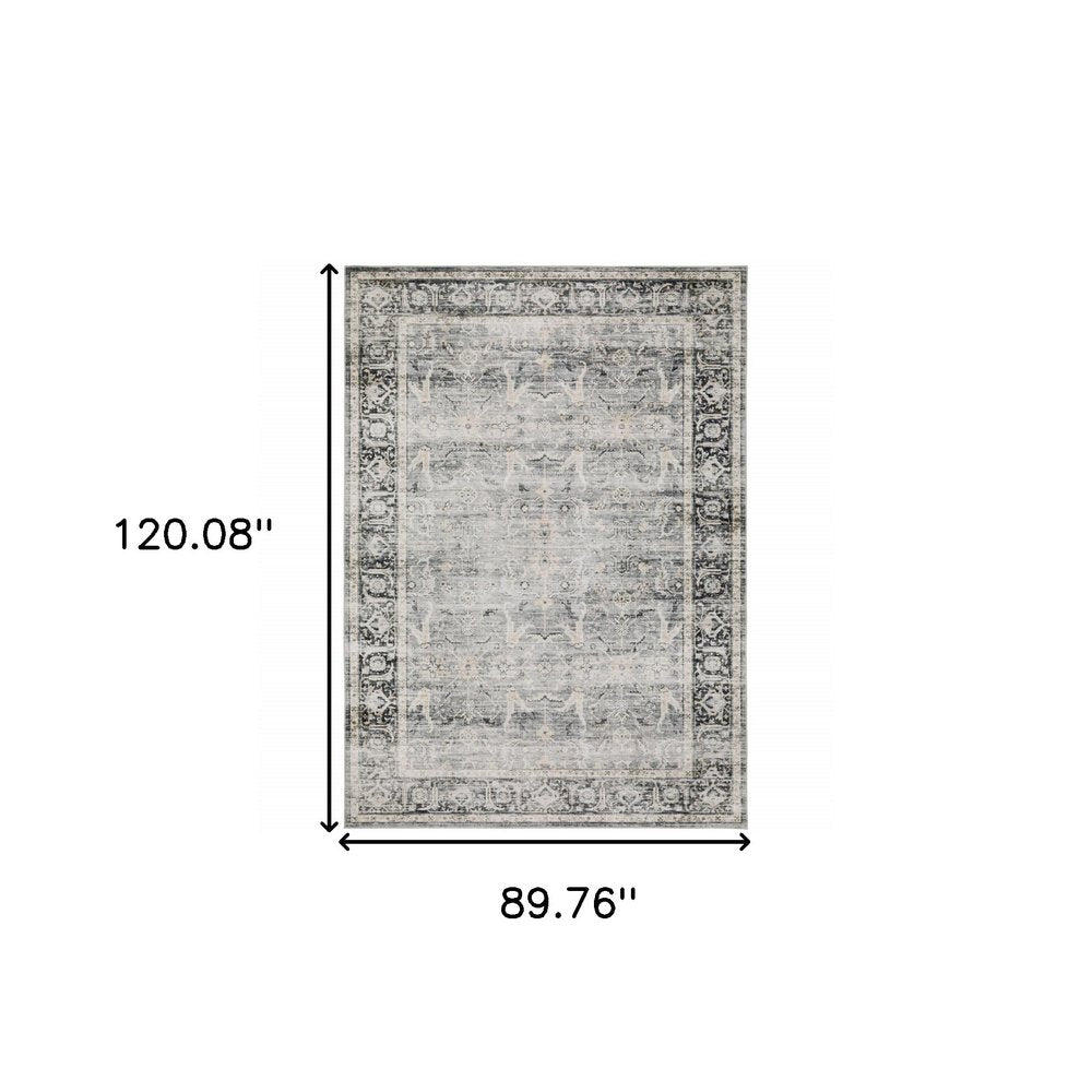 7' X 10' Gray and Ivory Oriental Non Skid Area Rug