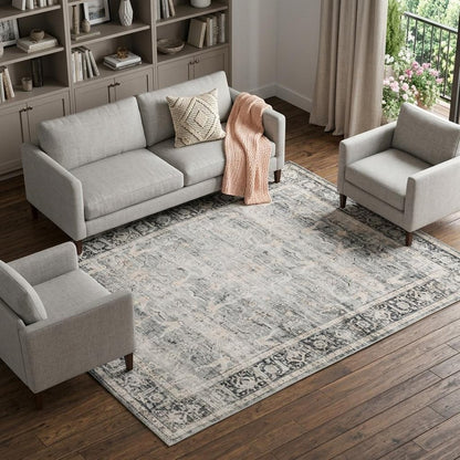 7' X 10' Gray and Ivory Oriental Non Skid Area Rug