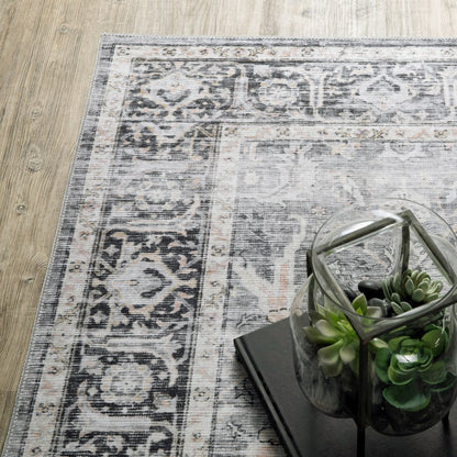 7' X 10' Gray and Ivory Oriental Non Skid Area Rug