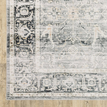 7' X 10' Gray and Ivory Oriental Non Skid Area Rug