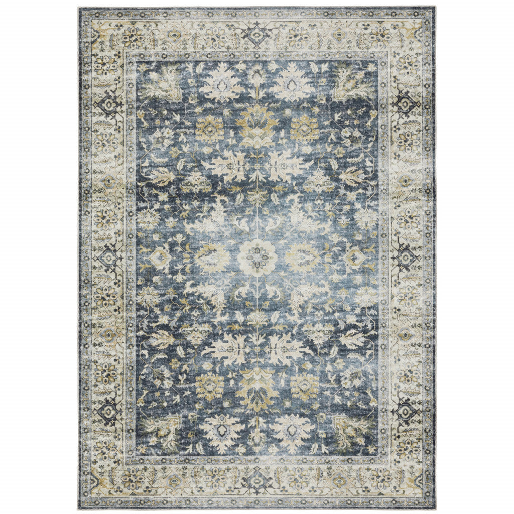2' X 3' Blue And Ivory Oriental Printed Non Skid Area Rug