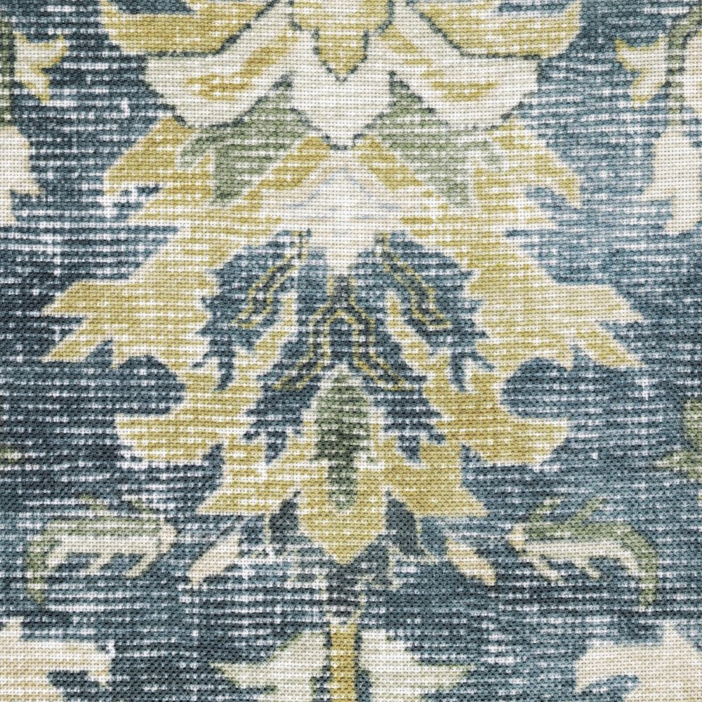 2' X 3' Blue And Gold Oriental Distressed Area Rug