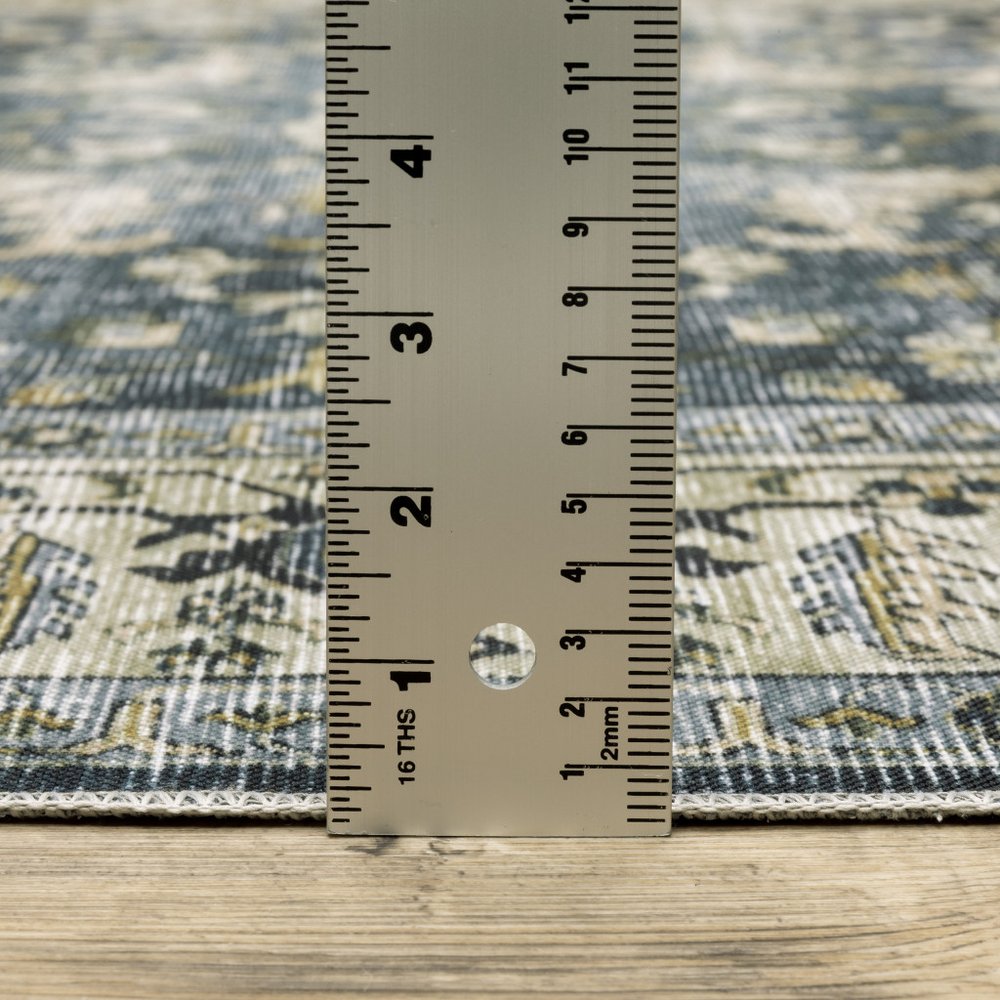 2' X 3' Blue And Gold Oriental Distressed Area Rug