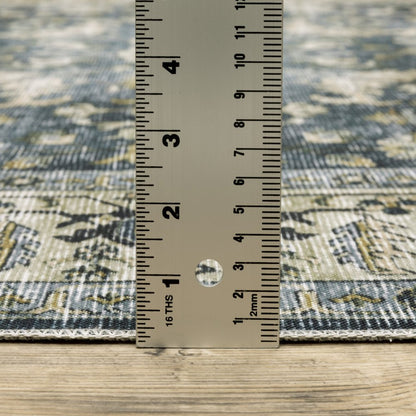 2' X 3' Blue And Gold Oriental Distressed Area Rug