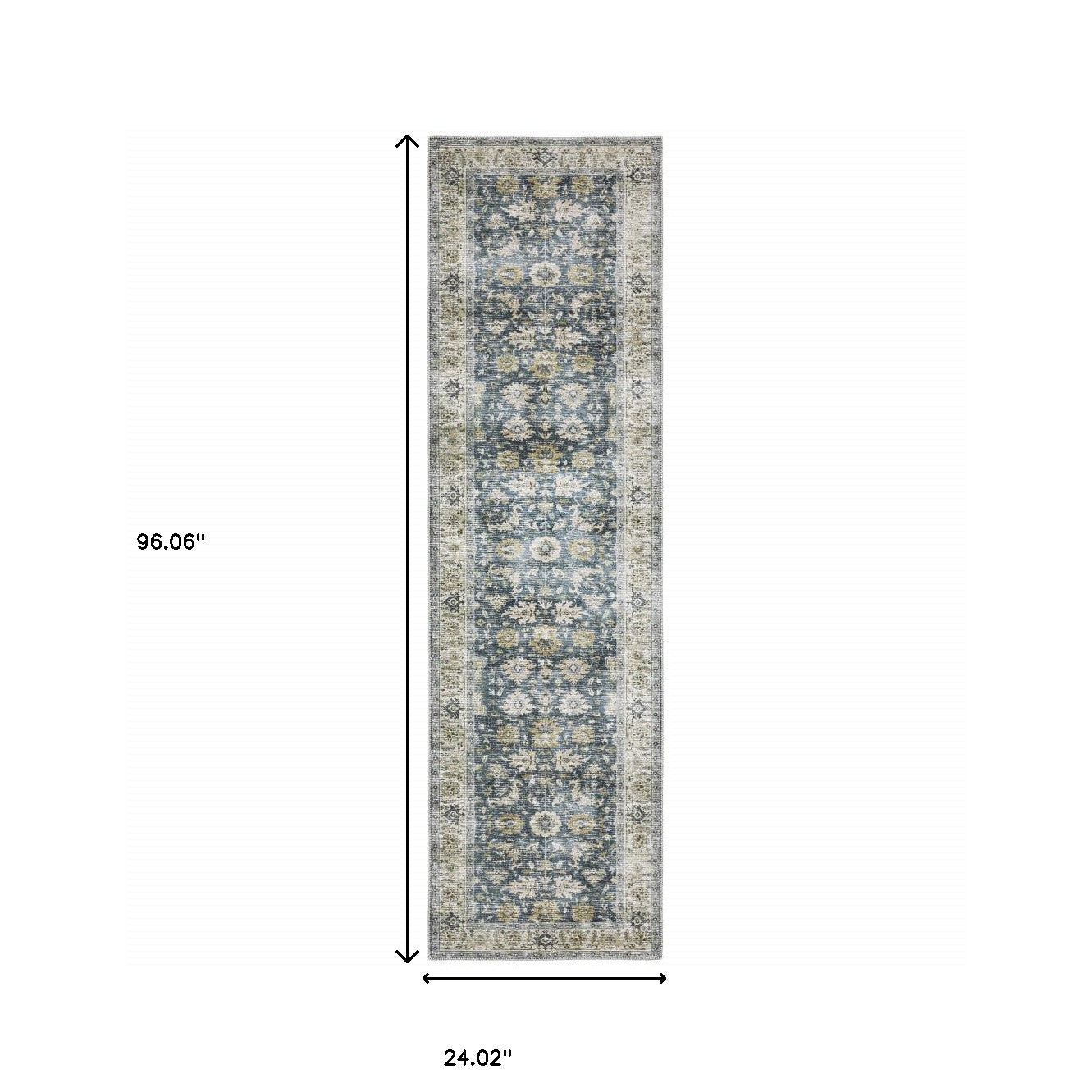 8' Blue And Ivory Oriental Printed Non Skid Runner Rug