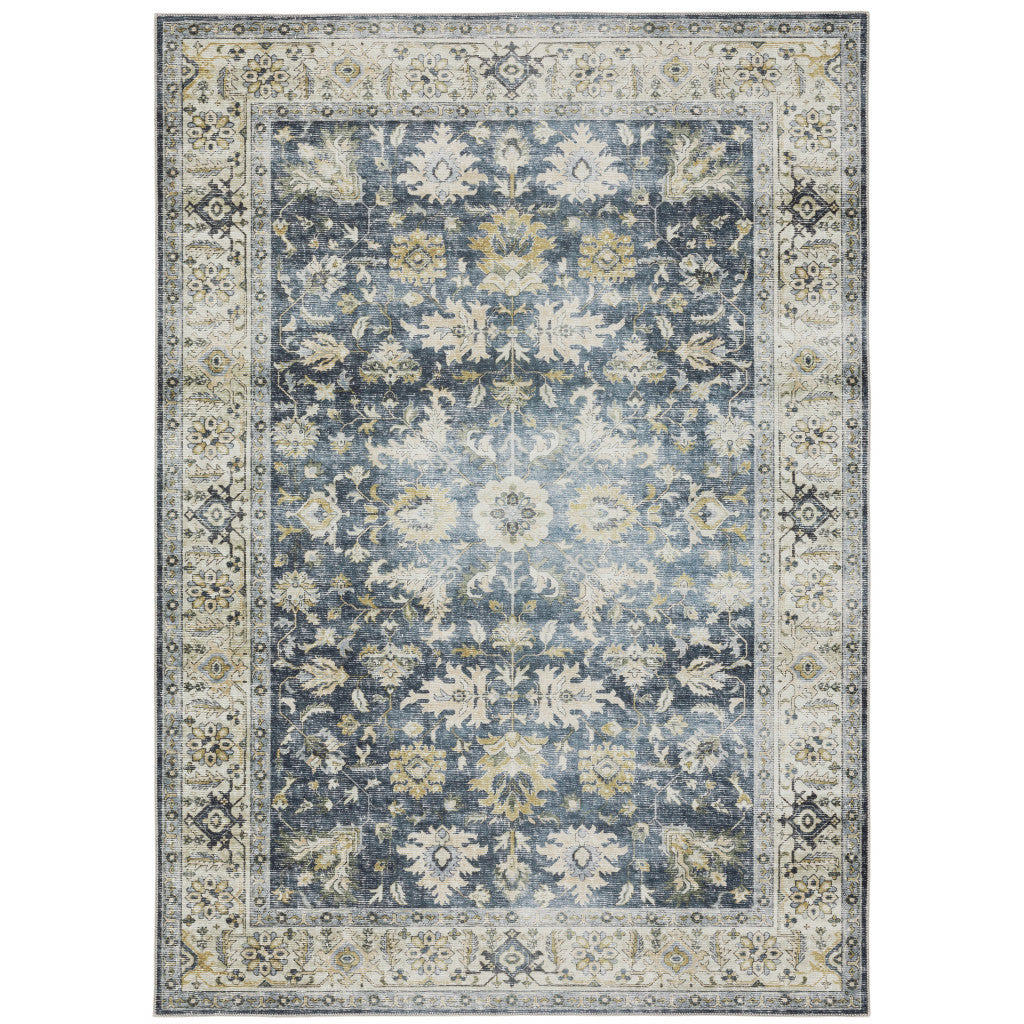 4' X 6' Blue and Ivory Oriental Non Skid Area Rug