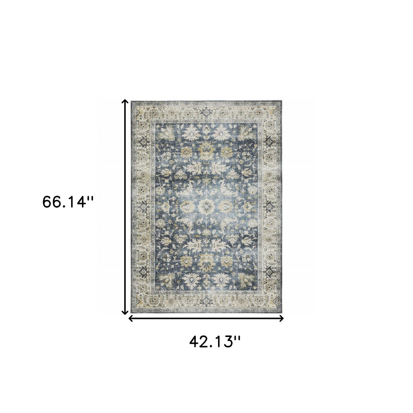 4' X 6' Blue and Ivory Oriental Non Skid Area Rug