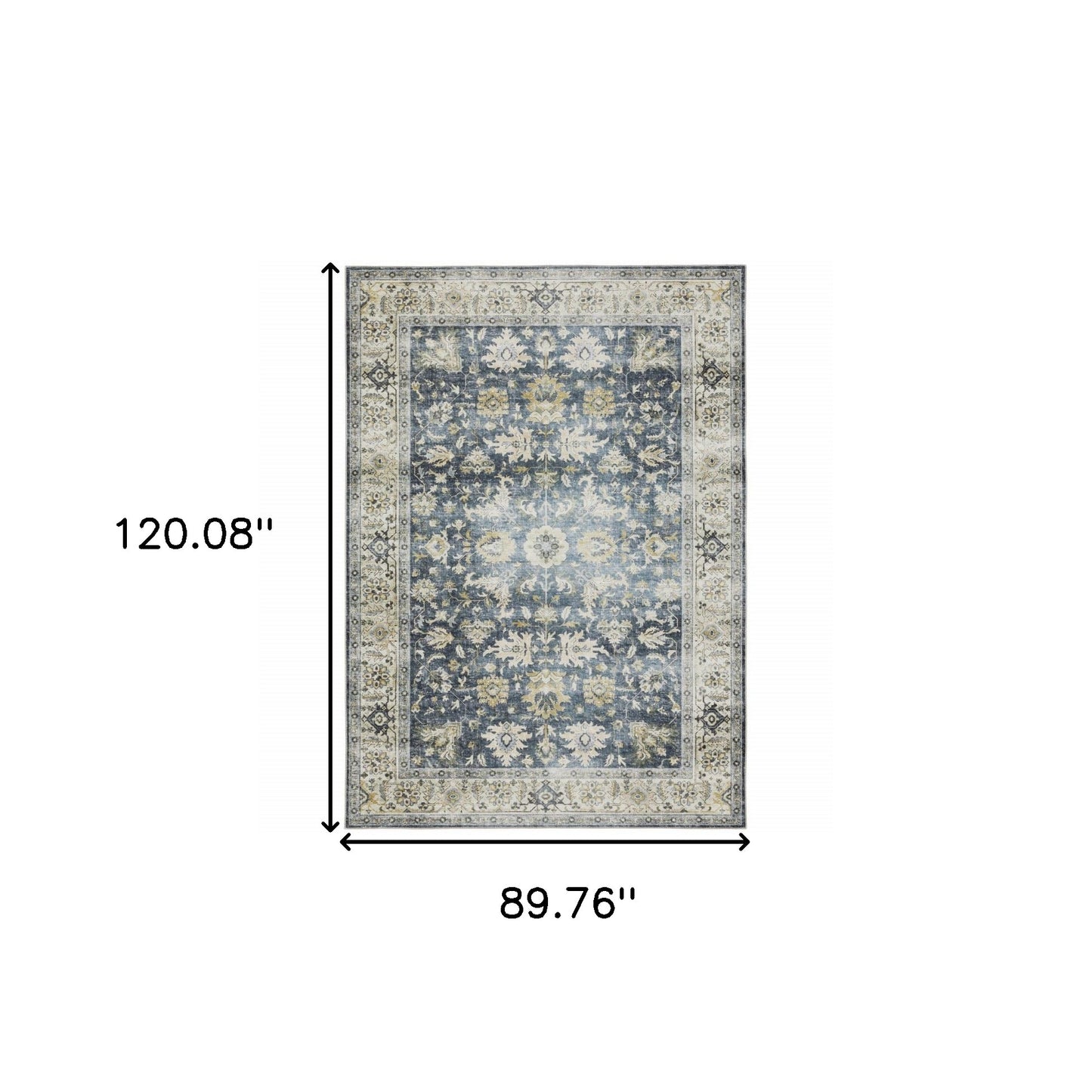 7' X 10' Blue Gold Green And Ivory Oriental Printed Stain Resistant Non Skid Area Rug