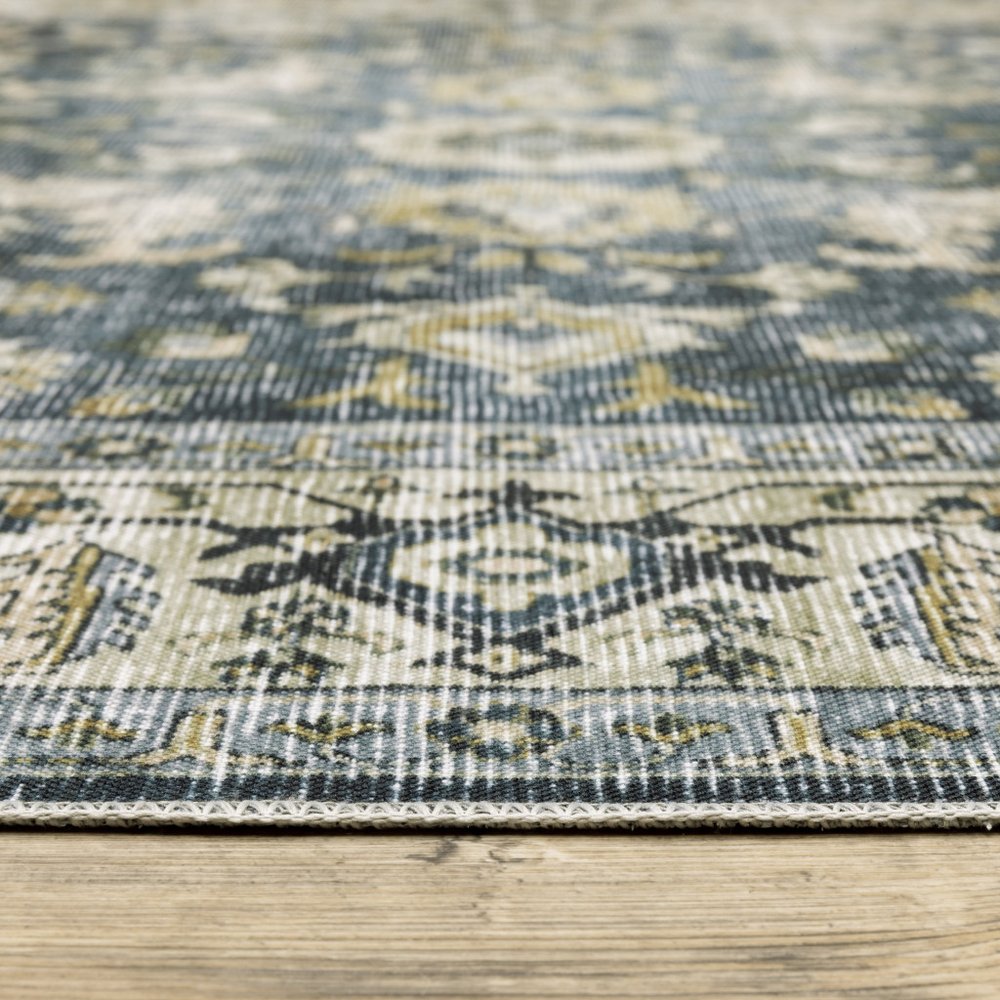 7' X 10' Blue and Ivory Oriental Non Skid Area Rug