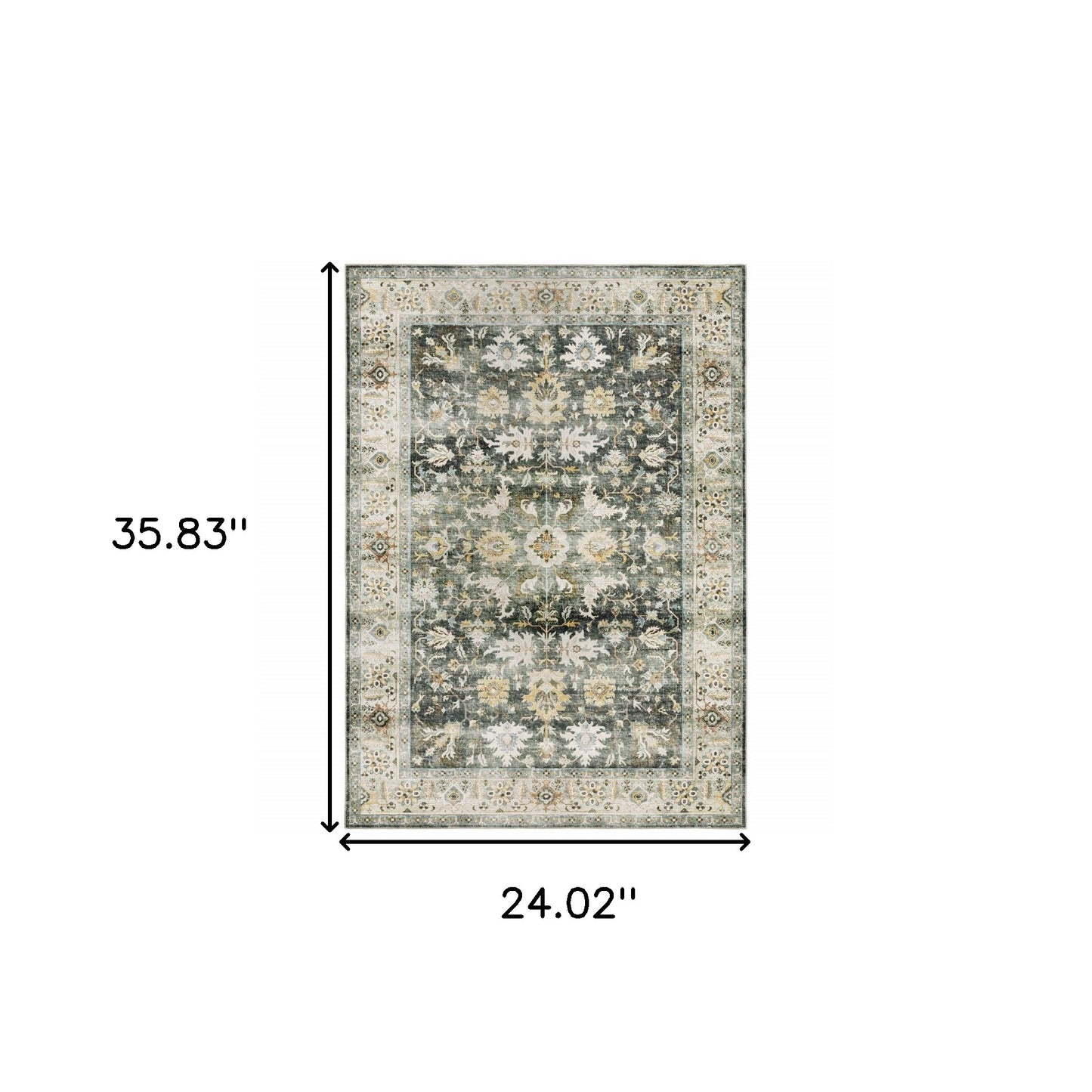 2' X 3' Grey Charcoal Gold Brown Ivory Pale Sage And Light Blue Oriental Printed Stain Resistant Non Skid Area Rug