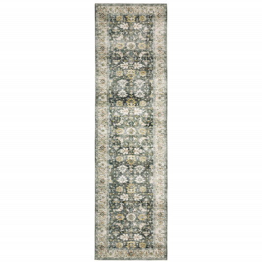 8' Charcoal Oriental Printed Non Skid Runner Rug