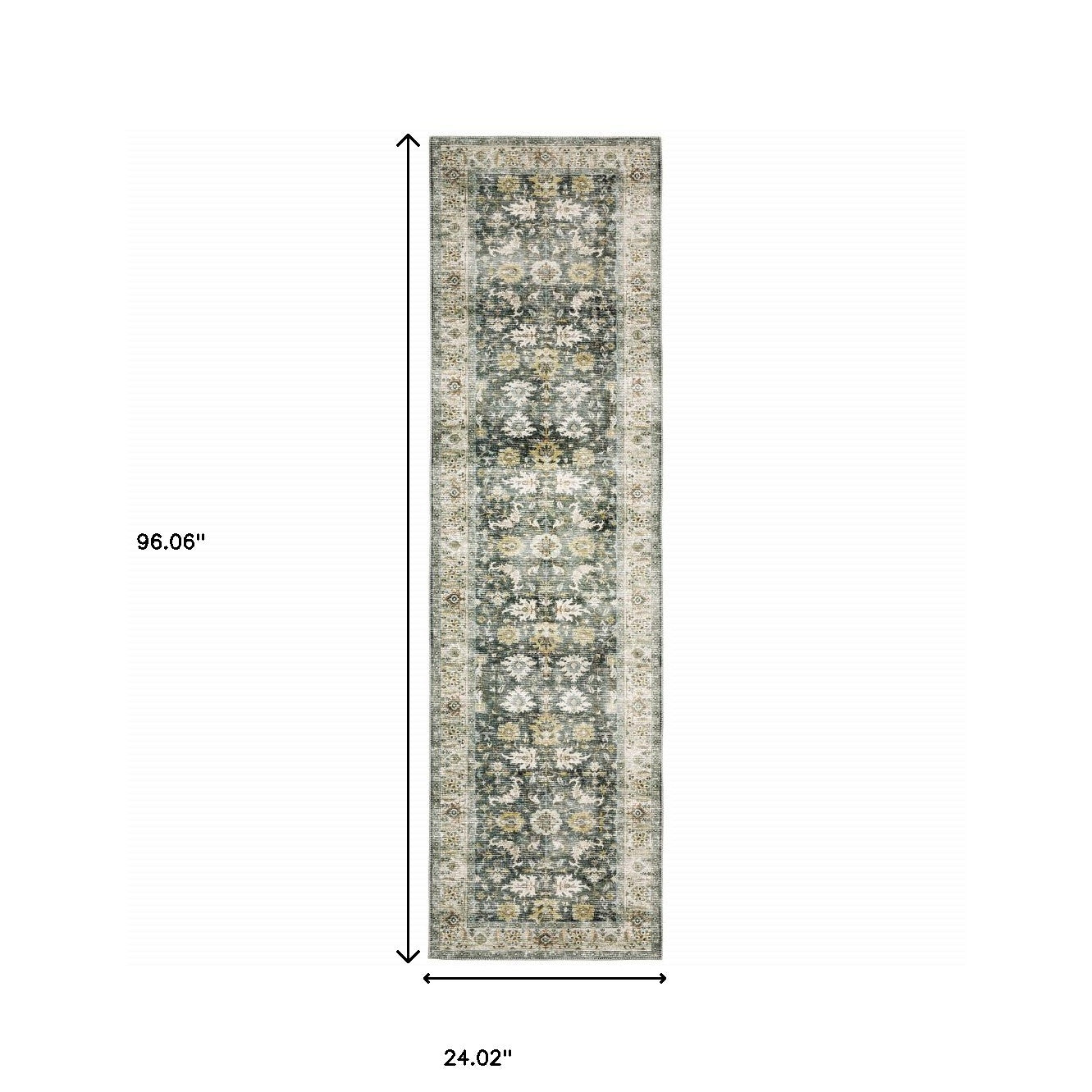 8' Charcoal Oriental Printed Non Skid Runner Rug