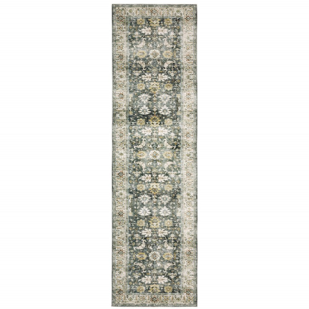 8' Charcoal Oriental Printed Non Skid Runner Rug