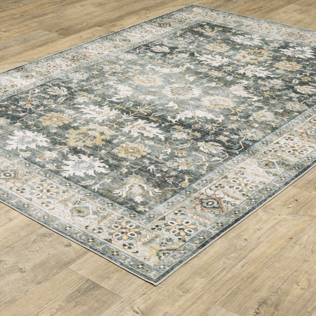 8' Charcoal Oriental Printed Non Skid Runner Rug