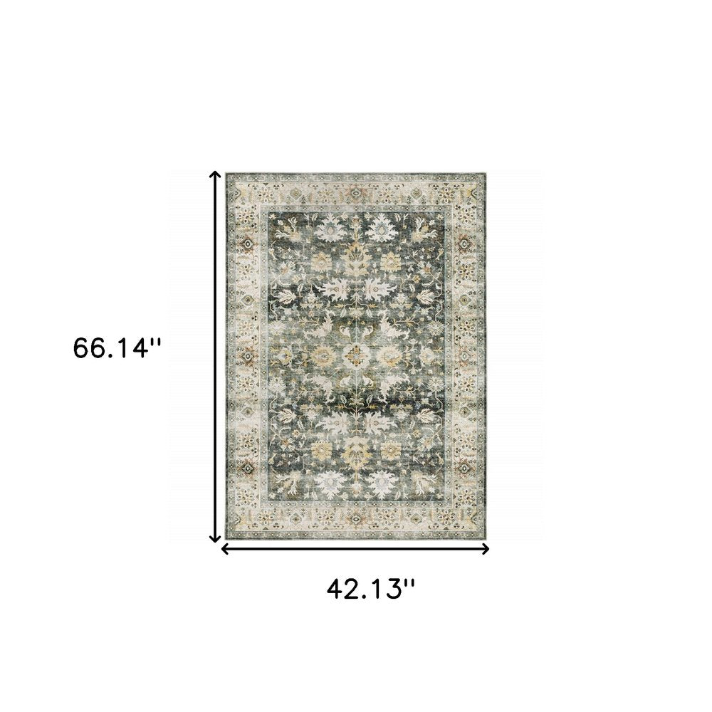 4' X 6' Gray and Ivory Oriental Non Skid Area Rug