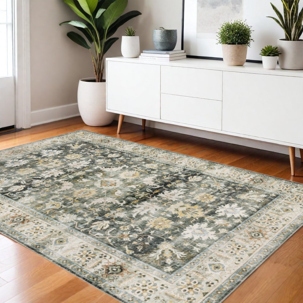 4' X 6' Gray and Ivory Oriental Non Skid Area Rug