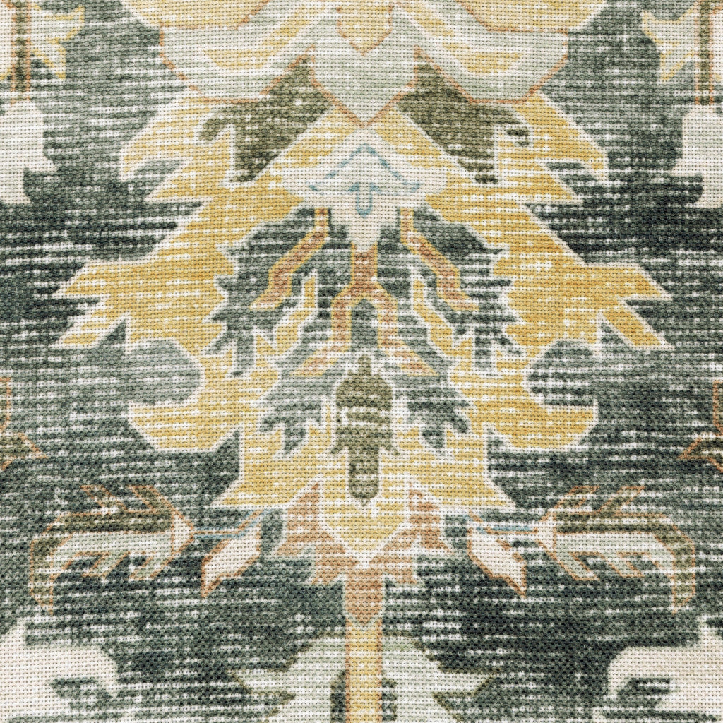 4' X 6' Grey Charcoal Gold Brown Ivory Pale Sage And Light Blue Oriental Printed Stain Resistant Non Skid Area Rug