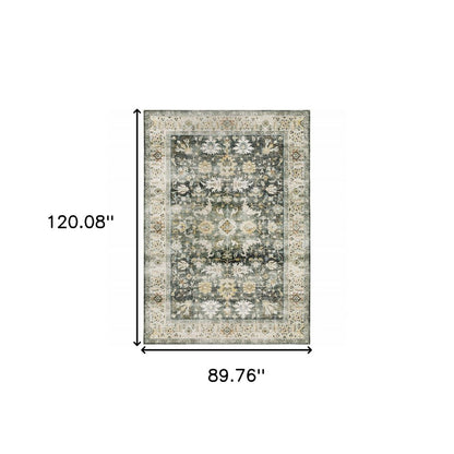 7' X 10' Gray and Ivory Oriental Non Skid Area Rug