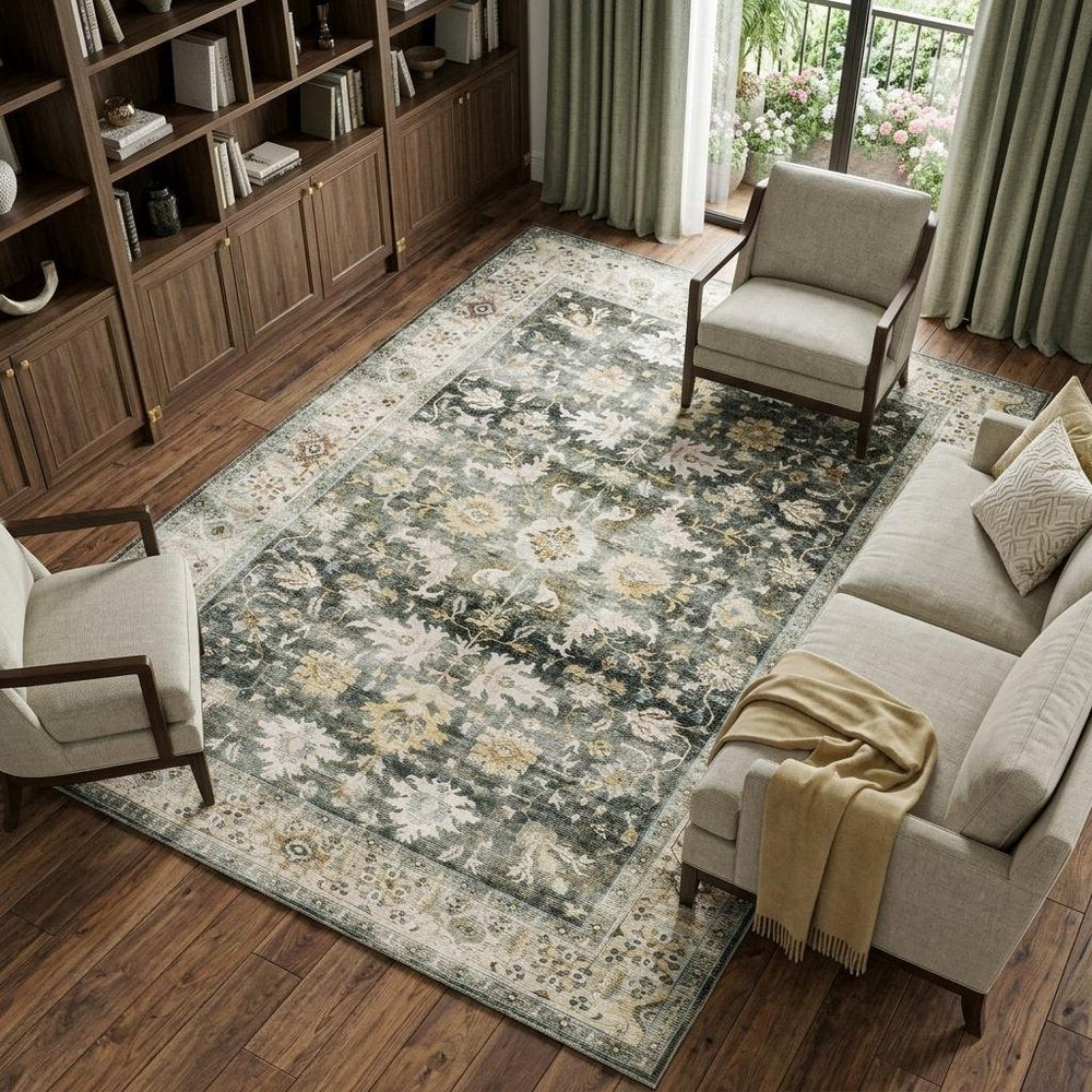 7' X 10' Gray and Ivory Oriental Non Skid Area Rug