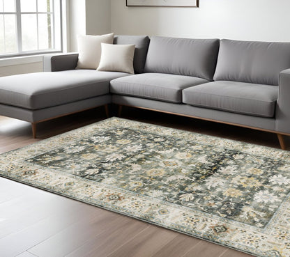 7' X 10' Gray and Ivory Oriental Non Skid Area Rug