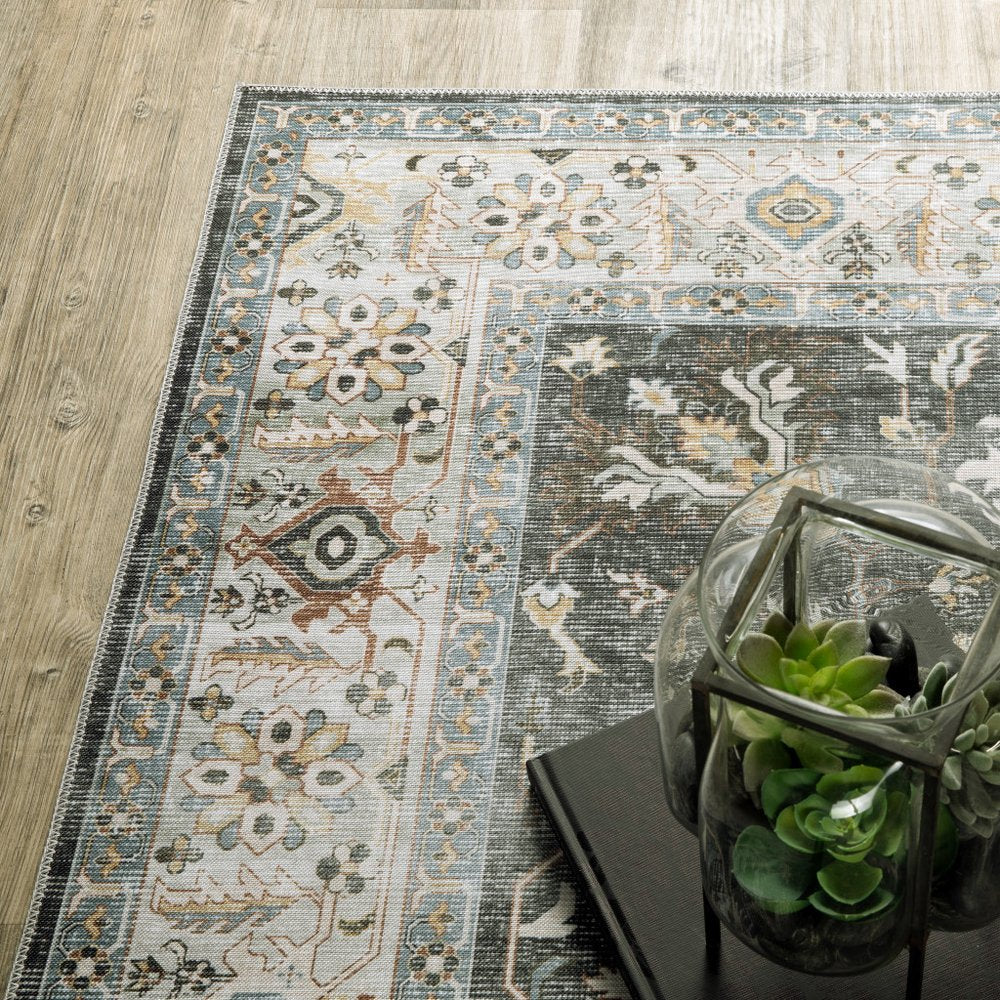 7' X 10' Gray and Ivory Oriental Non Skid Area Rug
