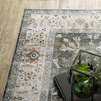 7' X 10' Gray and Ivory Oriental Non Skid Area Rug