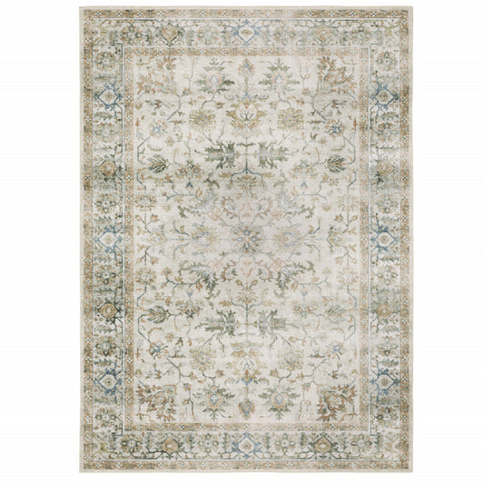 2' X 3' Grey Orange Blue Gold Green And Rust Oriental Printed Stain Resistant Non Skid Area Rug