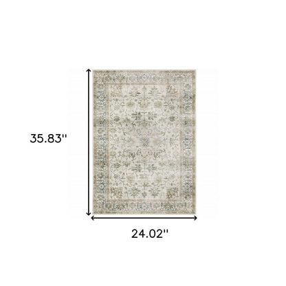 2' X 3' Grey Orange Blue Gold Green And Rust Oriental Printed Stain Resistant Non Skid Area Rug
