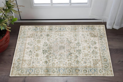 2' X 3' Grey Orange Blue Gold Green And Rust Oriental Printed Stain Resistant Non Skid Area Rug