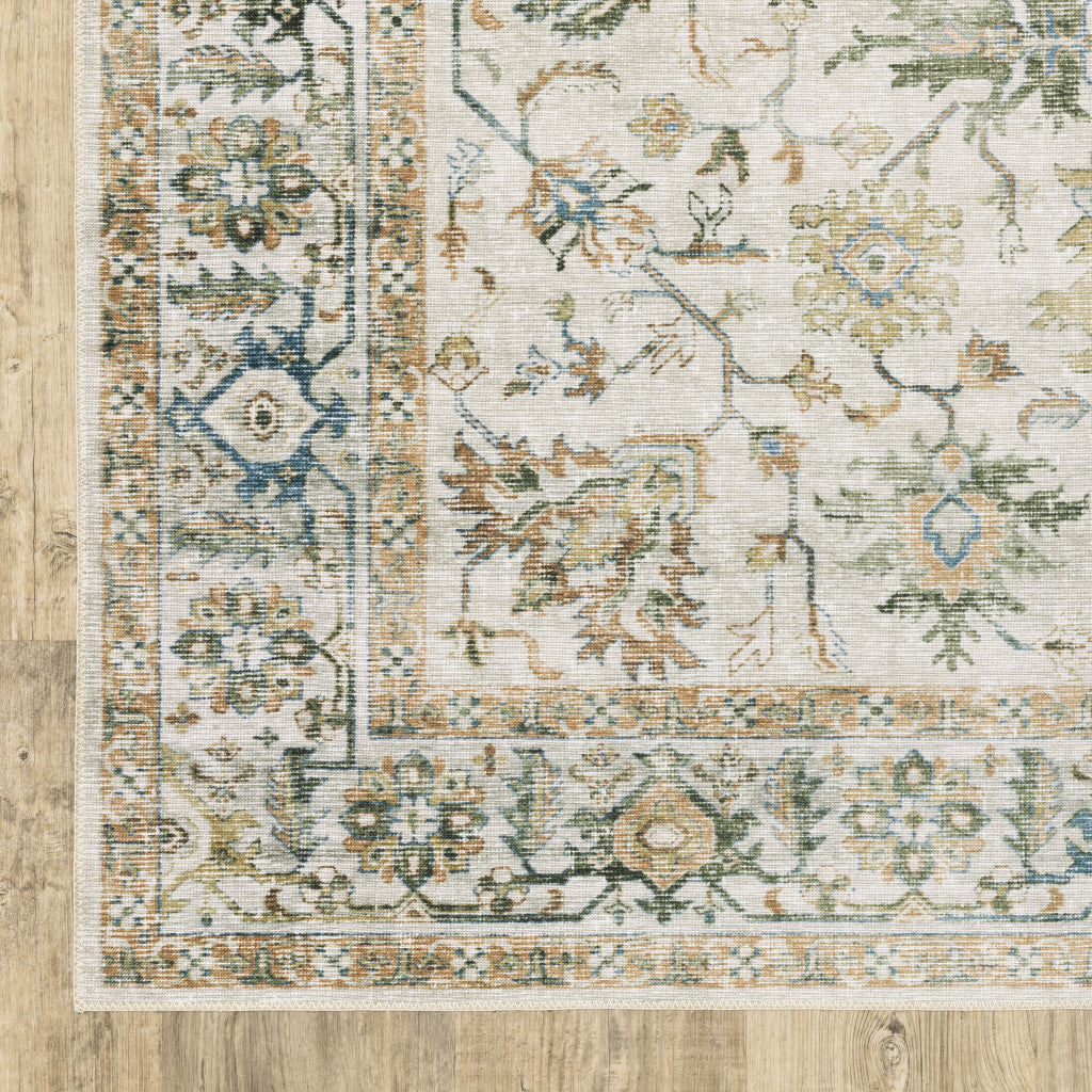 2' X 3' Grey Orange Blue Gold Green And Rust Oriental Printed Stain Resistant Non Skid Area Rug