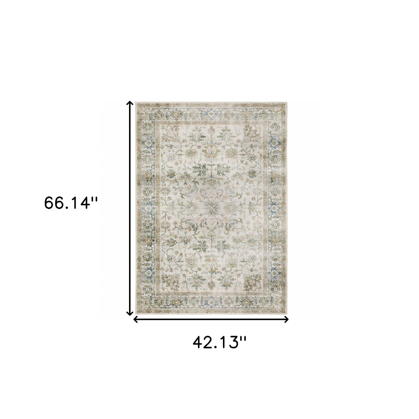 4' X 6' Grey Orange Blue Gold Green And Rust Oriental Printed Stain Resistant Non Skid Area Rug