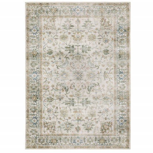 4' X 6' Grey Orange Blue Gold Green And Rust Oriental Printed Stain Resistant Non Skid Area Rug