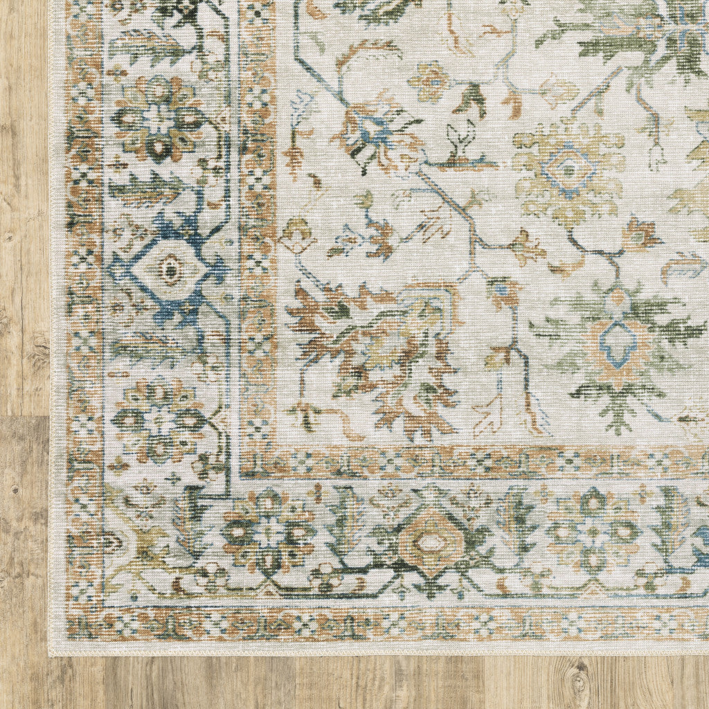 4' X 6' Grey Orange Blue Gold Green And Rust Oriental Printed Stain Resistant Non Skid Area Rug