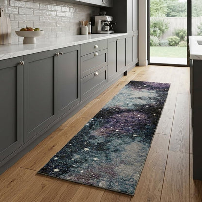 8' Purple And Ivory Abstract Runner Rug