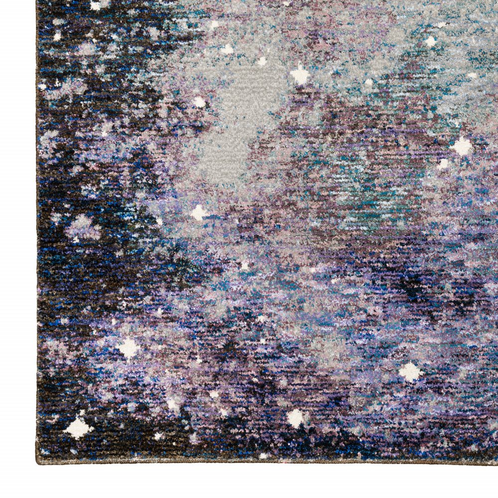 12' Purple Teal And Brown Abstract Runner Rug