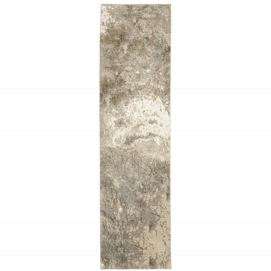 8' Gray And Ivory Abstract Runner Rug