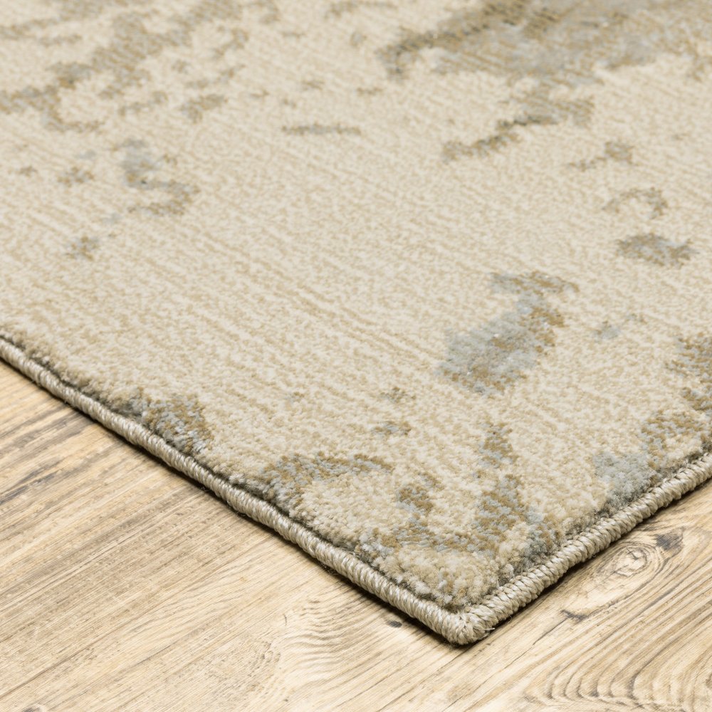 12' Gray Beige And Ivory Abstract Runner Rug