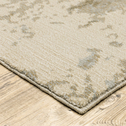 12' Gray Beige And Ivory Abstract Runner Rug