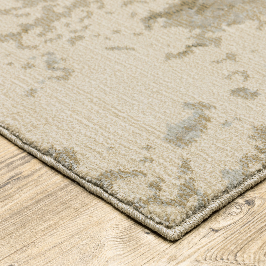 12' Runner Grey Beige and Ivory Abstract Power Loom Runner Rug