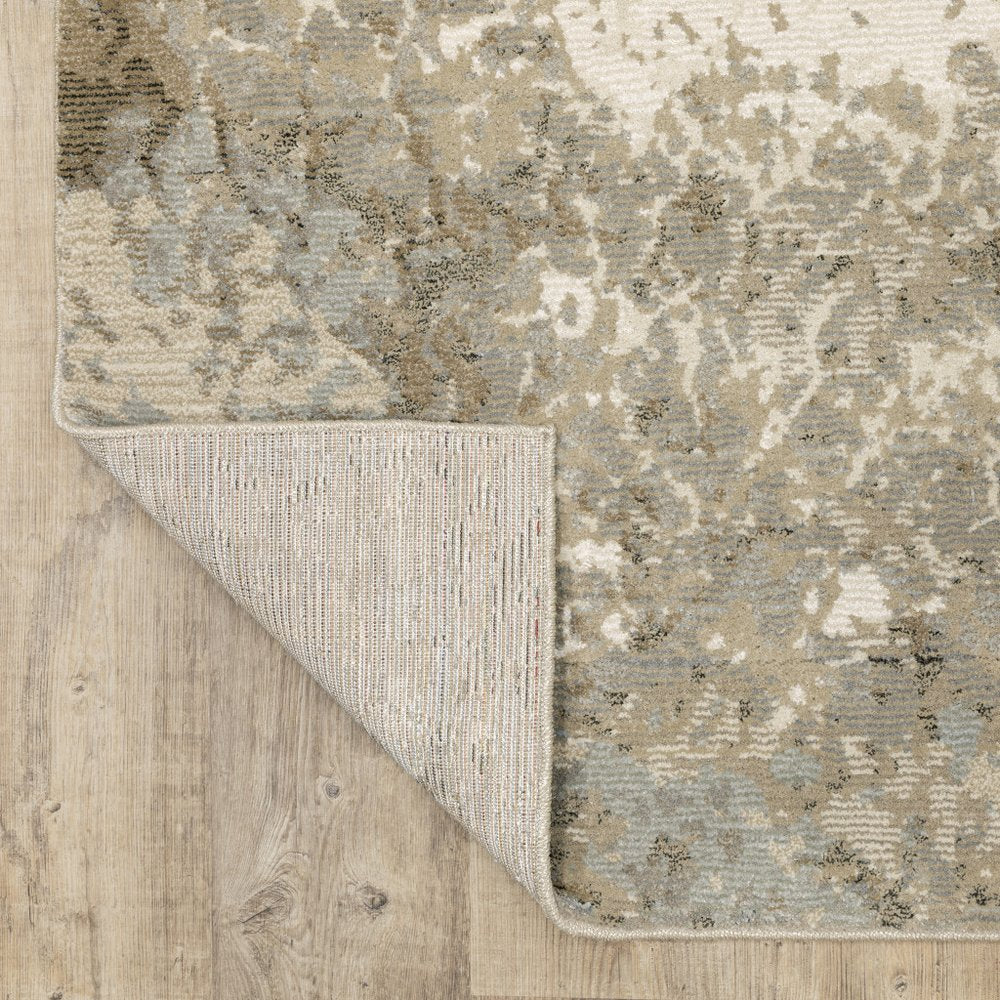 12' Gray Beige And Ivory Abstract Runner Rug