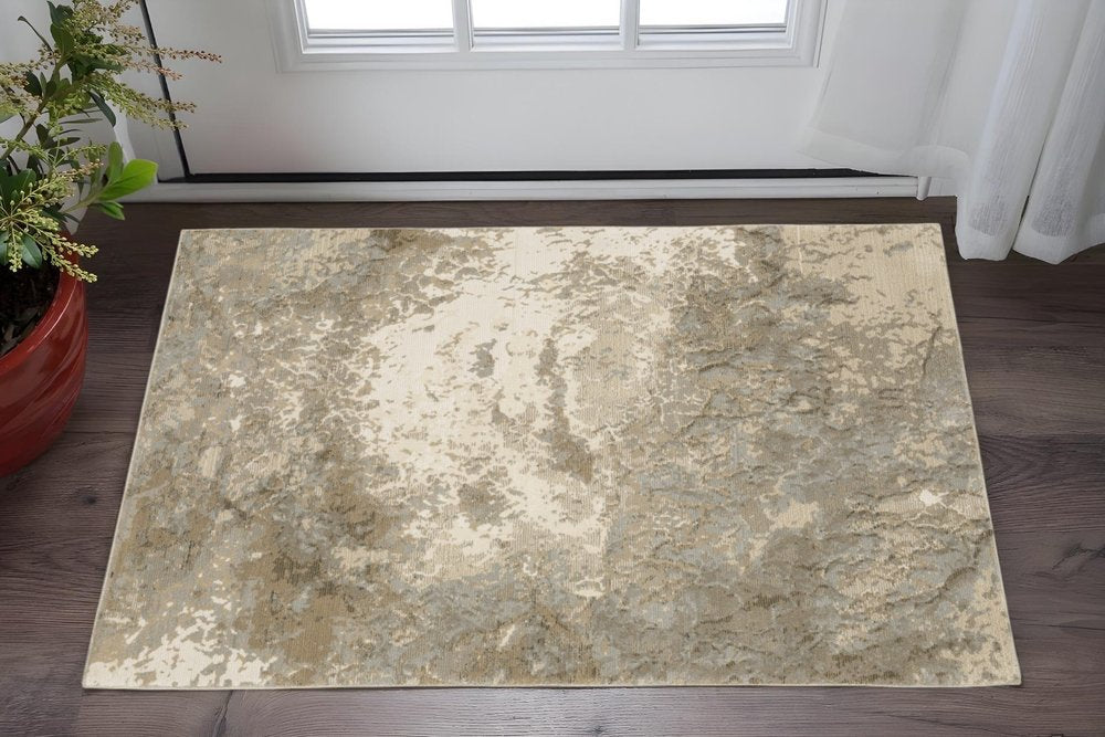 3' X 5' Gray and Ivory Abstract Power Loom Area Rug