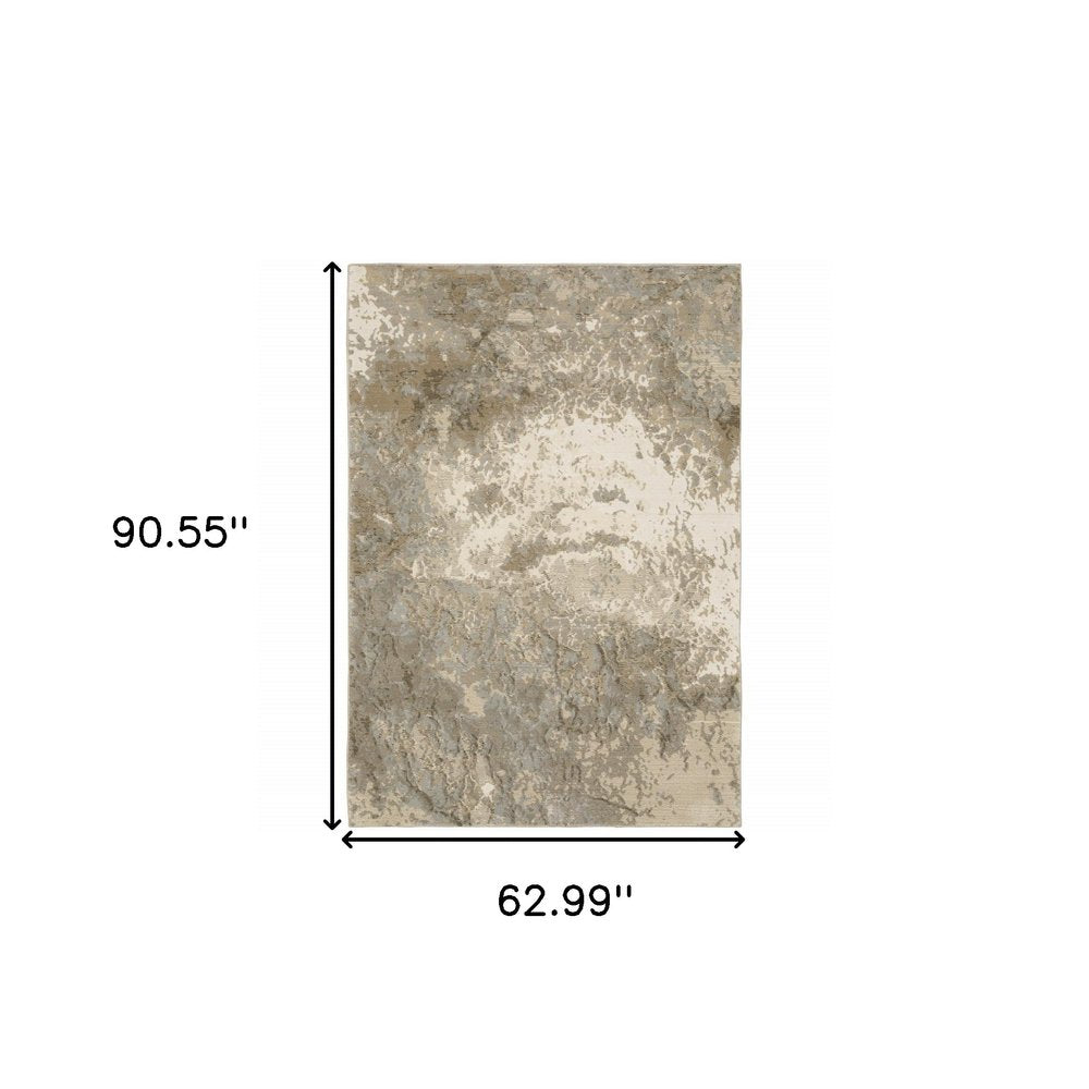 5' X 7' Gray and Ivory Abstract Power Loom Area Rug