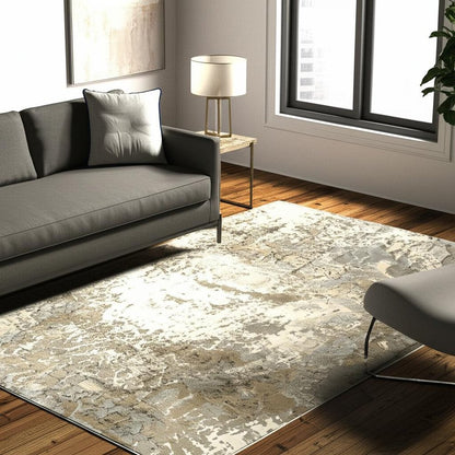5' X 7' Gray and Ivory Abstract Power Loom Area Rug