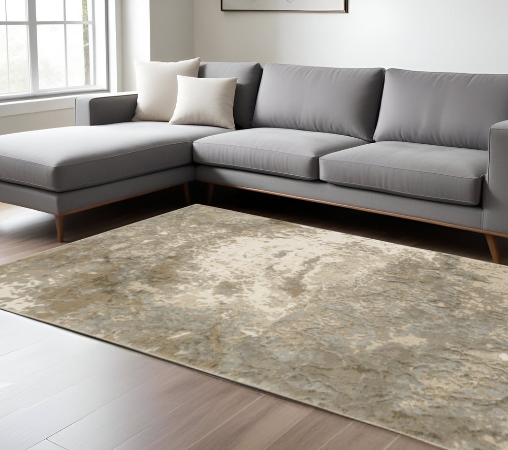 7' X 10' Gray and Ivory Abstract Power Loom Area Rug