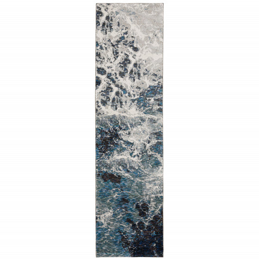 8' Runner Gray Abstract Power Loom Runner Rug