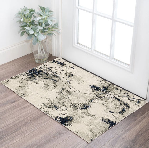 2' X 3' Gray and Black Abstract Power Loom Area Rug