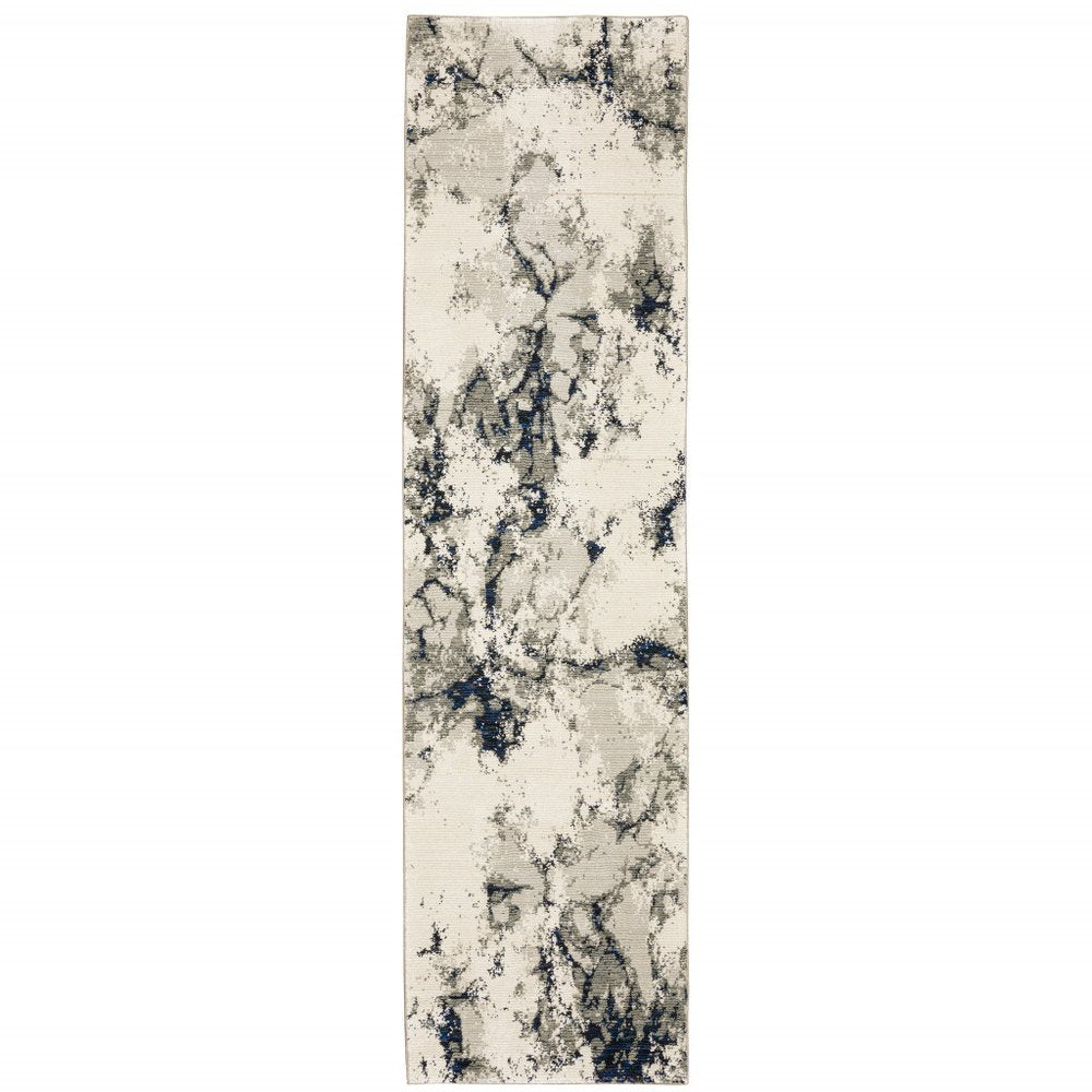 8' Gray And Black Abstract Runner Rug
