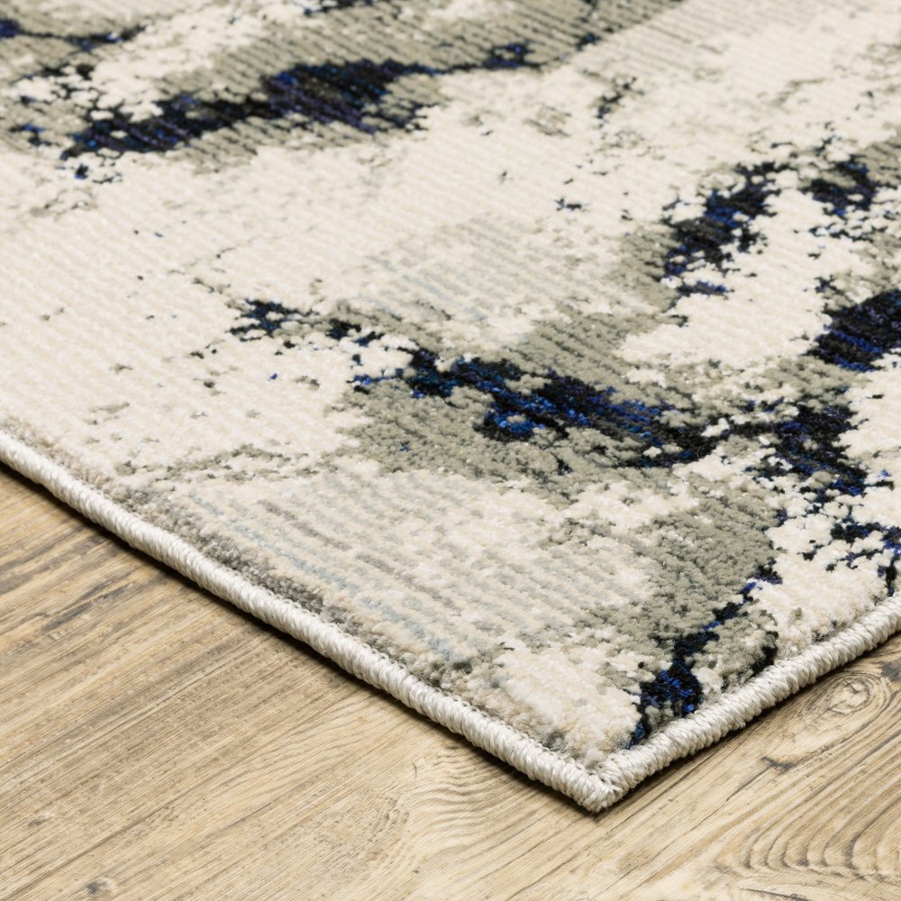 12' Gray Black And Ivory Abstract Runner Rug